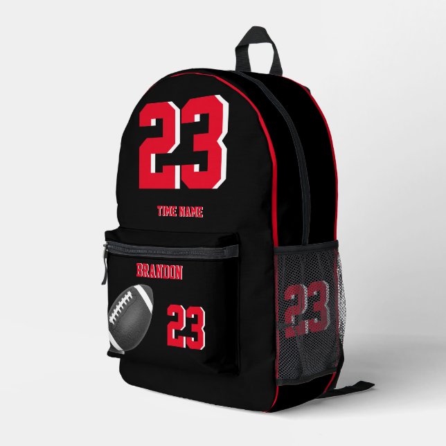 American Football ball backpack black red 2 (Back Corner Right)