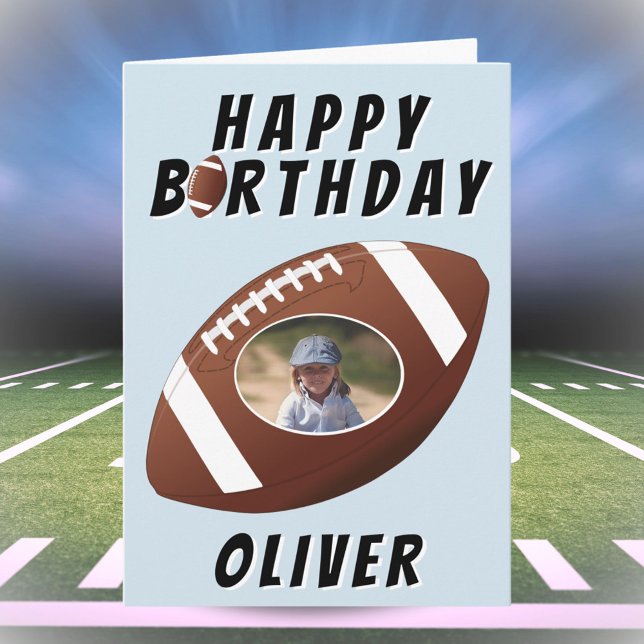 American Football Ball Birthday Boy Photo Card (Creator Uploaded)