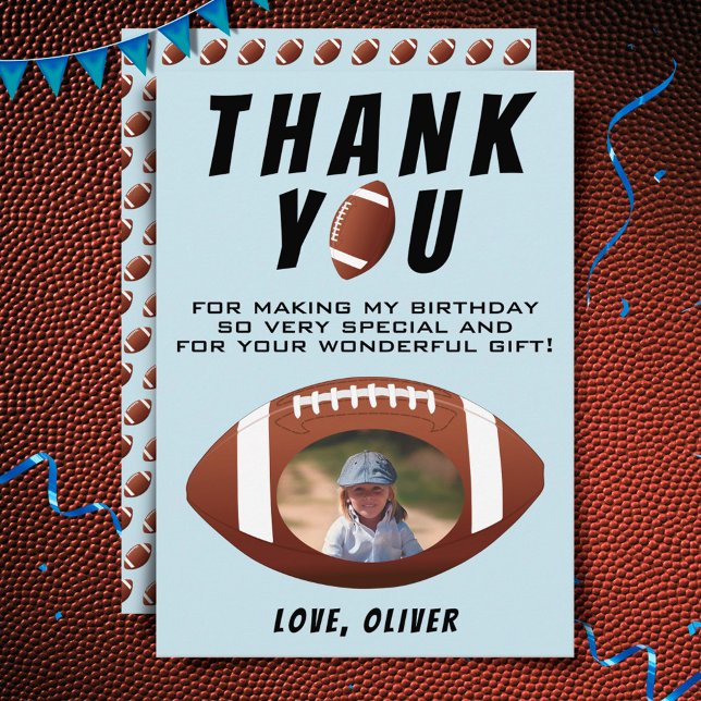 American Football Ball Birthday Boy Photo Thank You Card (Creator Uploaded)