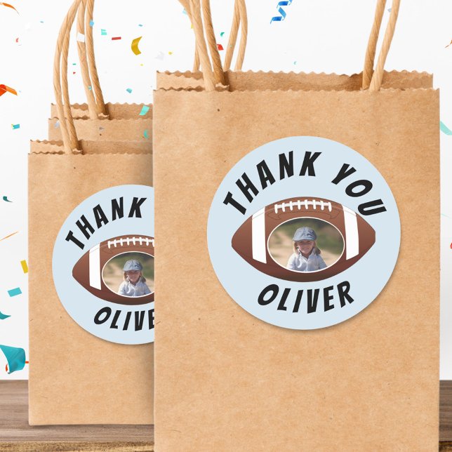 American Football Ball Birthday Photo Thank you Classic Round Sticker (Creator Uploaded)