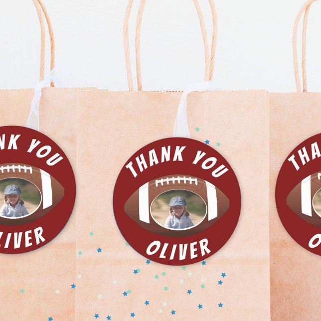 American Football Ball Birthday Photo Thank you Classic Round Sticker (Creator Uploaded)