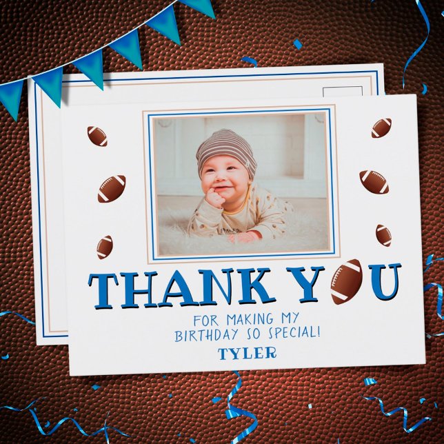 American Football Ball Birthday Photo Thank you Po Postcard (Creator Uploaded)