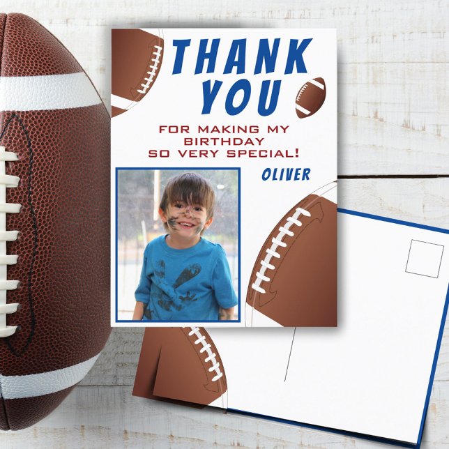American Football Ball Birthday Photo Thank you Postcard (Creator Uploaded)