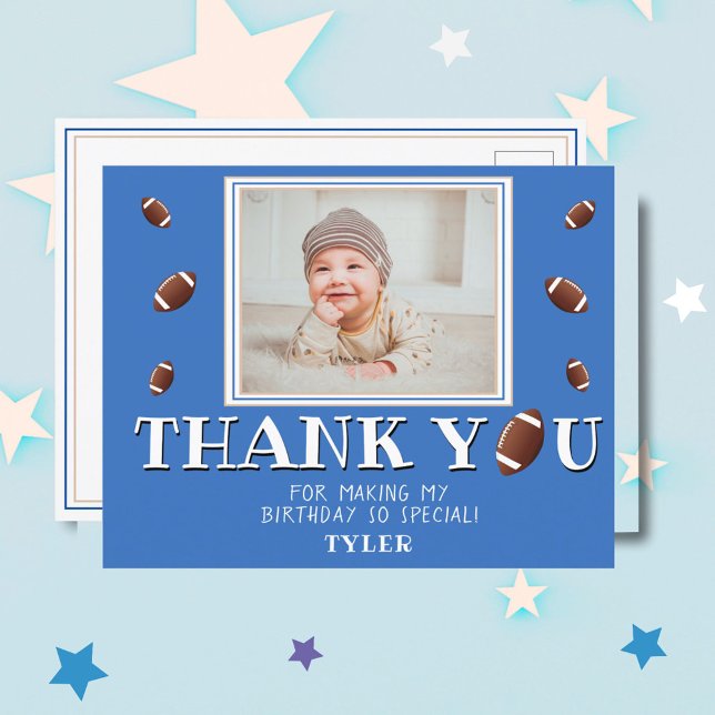 American Football Ball Birthday Photo Thank you Postcard (Creator Uploaded)