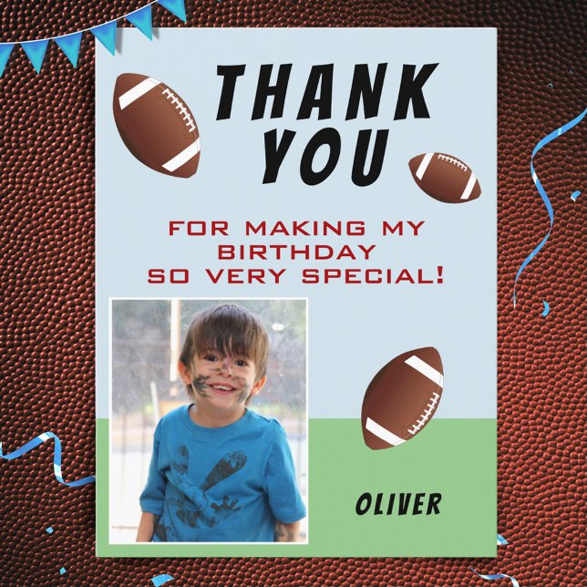 American Football Ball Birthday Photo Thank you Postcard (Creator Uploaded)