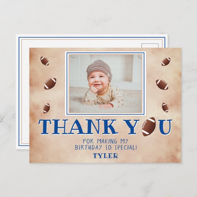 American Football Ball Birthday Photo Thank you Postcard (Front/Back)