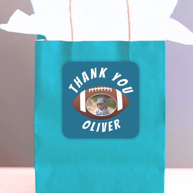 American Football Ball Birthday Photo Thank you Square Sticker (Creator Uploaded)