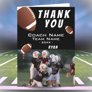 American Football Ball Black Thank you Coach Photo Card
