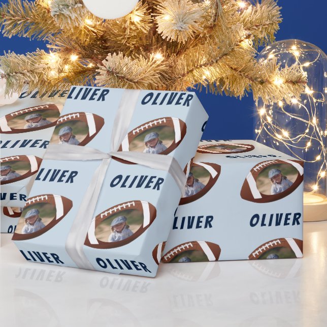 American Football Ball Boy Photo Wrapping Paper (Holidays)