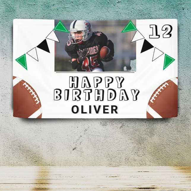American Football Ball Flags Photo Birthday Party Banner (Creator Uploaded)