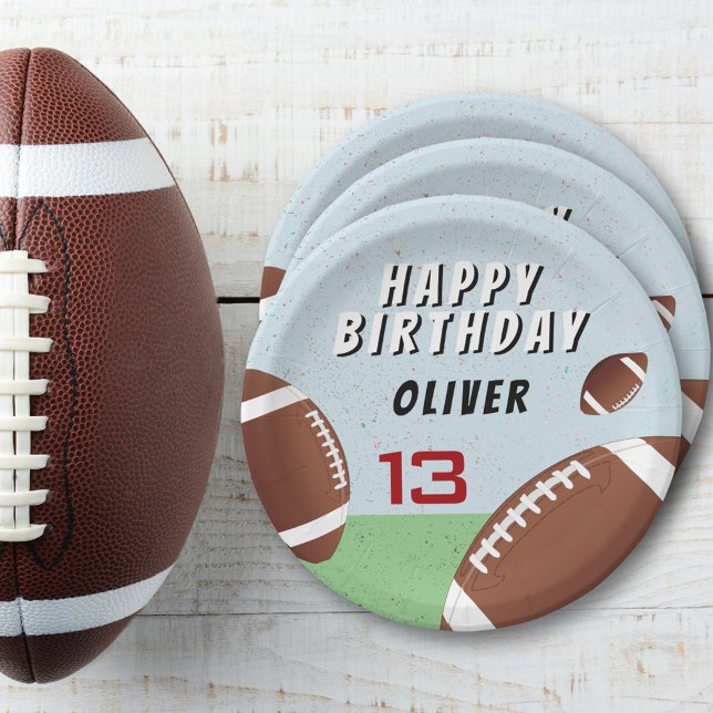 American Football Ball Happy Birthday Party  Paper Plate (Creator Uploaded)