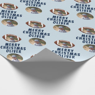American Football Ball Merry Christmas Boy Photo Wrapping Paper