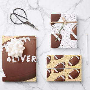 American Football Ball Pattern Kids Birthday Wrapping Paper Sheet
