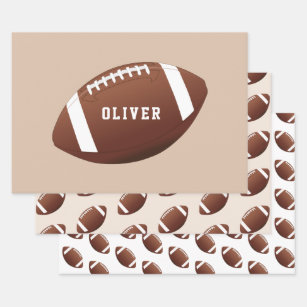 American Football Ball Pattern Kids Birthday Wrapping Paper Sheet