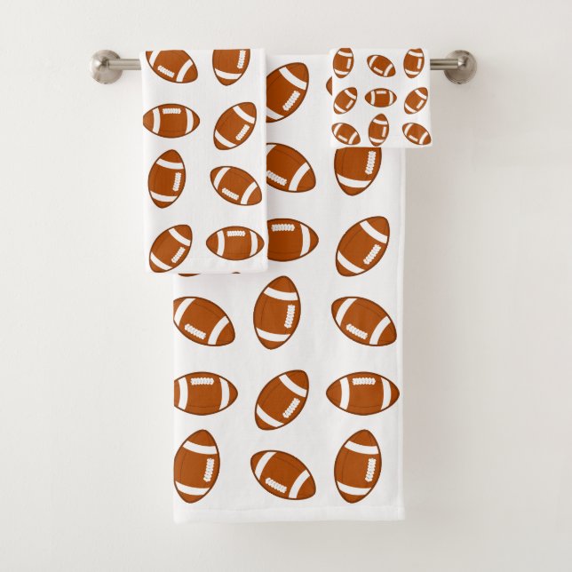 American Football Ball Pattern on White Bath Towel Set (Insitu)