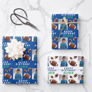American Football Ball Sports Kids Birthday Photo Wrapping Paper Sheet