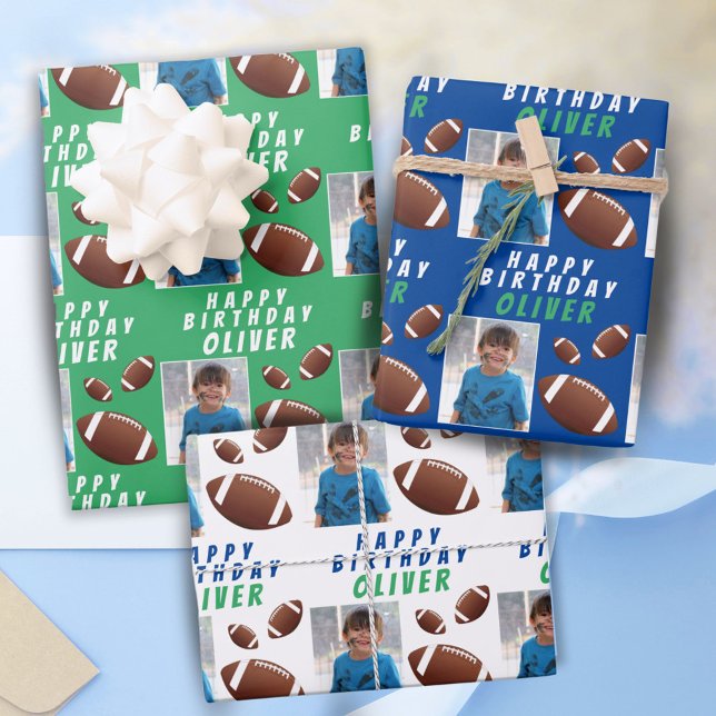 American Football Ball Sports Kids Birthday Photo Wrapping Paper Sheet (Creator Uploaded)