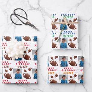 American Football Ball Sports Kids Birthday Photo Wrapping Paper Sheet