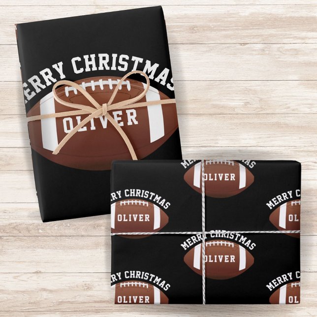 American Football Balls Name Black Christmas  Wrapping Paper Sheet (Creator Uploaded)