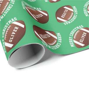 American Football Balls Name Green Christmas Wrapping Paper