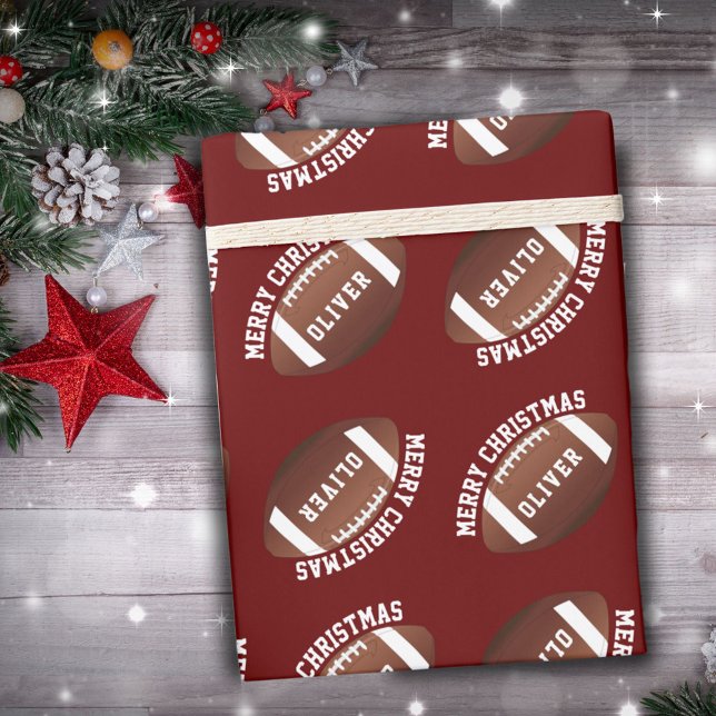 American Football Balls Name Red Christmas  Wrapping Paper (Creator Uploaded)