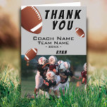 American Football Balls Thank you Coach Photo<br><div class="desc">American Football Balls Grey Thank you Coach Card with a Photo. Football thank you coach card with photo, thank you text, coach name, team name, year, your name and football balls. Photo thank you card - add your photo into the template. Personalise the card with names and your text. Great...</div>