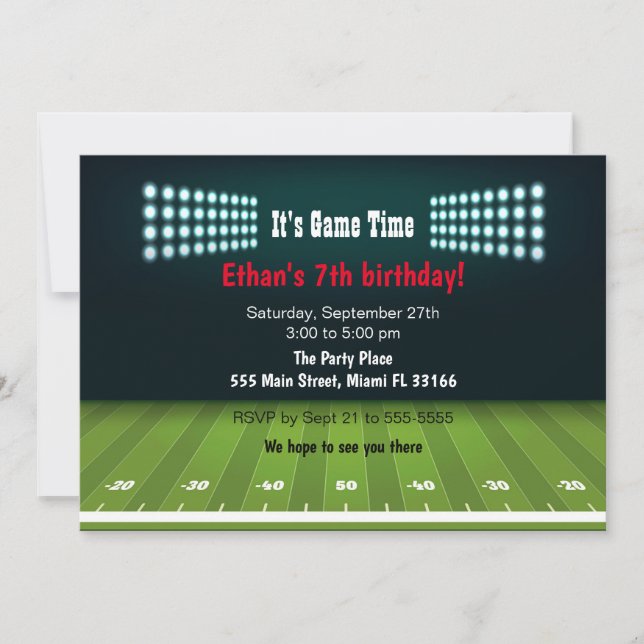American football birthday party invitation (Front)