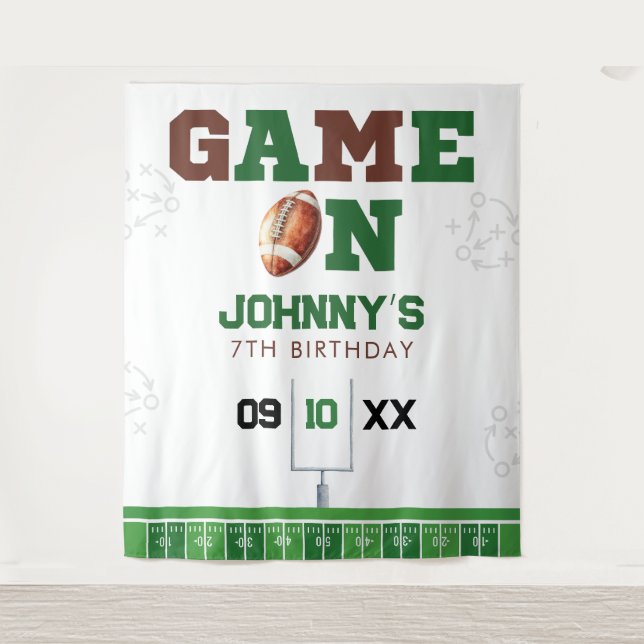 American Football Birthday Photo Backdrop Tapestry (Front)