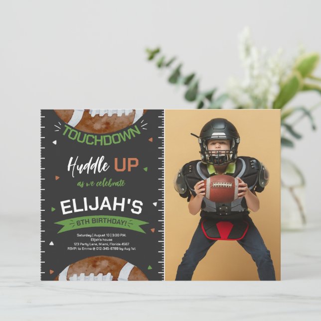 American Football Birthday Photo Invitation (Standing Front)