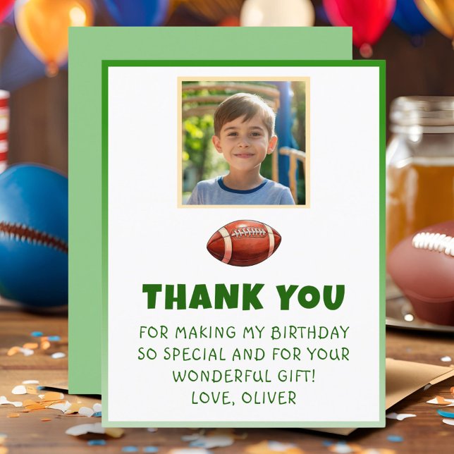 American Football Birthday Photo Thank You Card (Creator Uploaded)