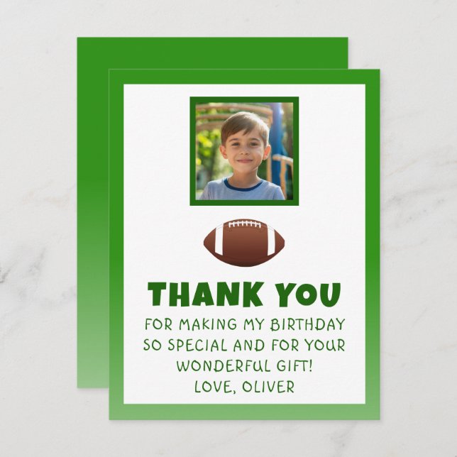American Football Birthday Photo Thank You Card (Front/Back)