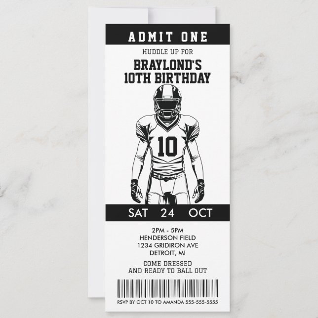 American Football Birthday Ticket  Invitation (Front)