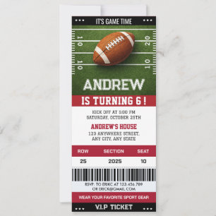 American Football birthday Ticket Party For Boy Invitation