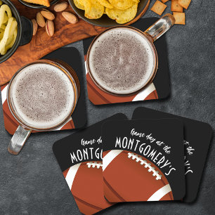 American Football Black Square Paper Coaster