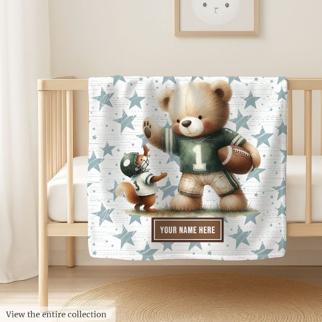 American Football Blanket for Baby Boy Birthday (Cute teddy bear football blanket, soft, custom, and perfect boy birthday gift idea.)