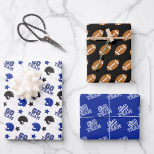 American Football Blue and Black Patterns Wrapping Paper Sheet