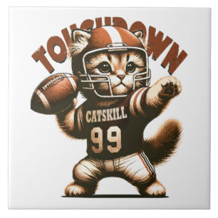 American Football Cat - Touchdown Purrfection Ceramic Tile