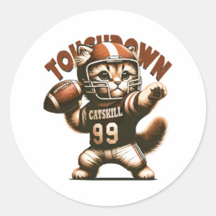 American Football Cat - Touchdown Purrfection Classic Round Sticker