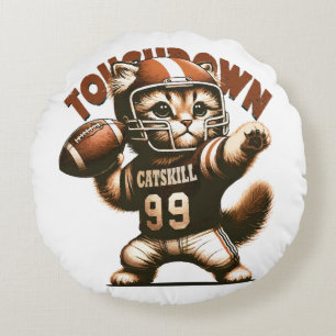 American Football Cat - Touchdown Purrfection Round Cushion
