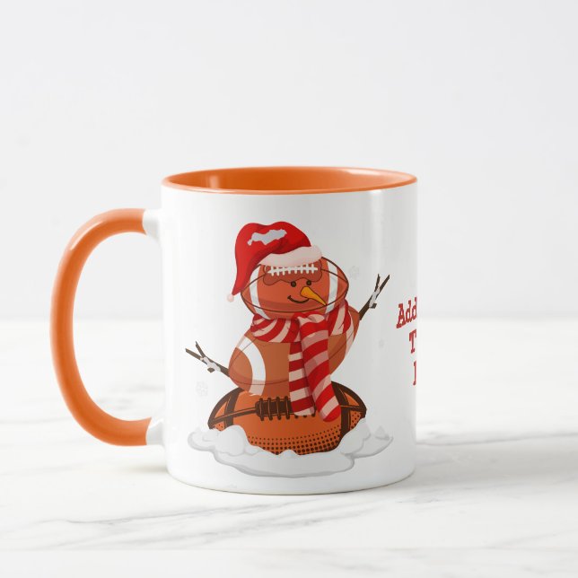 American Football Christmas  Snowman Snowball Mug (Left)