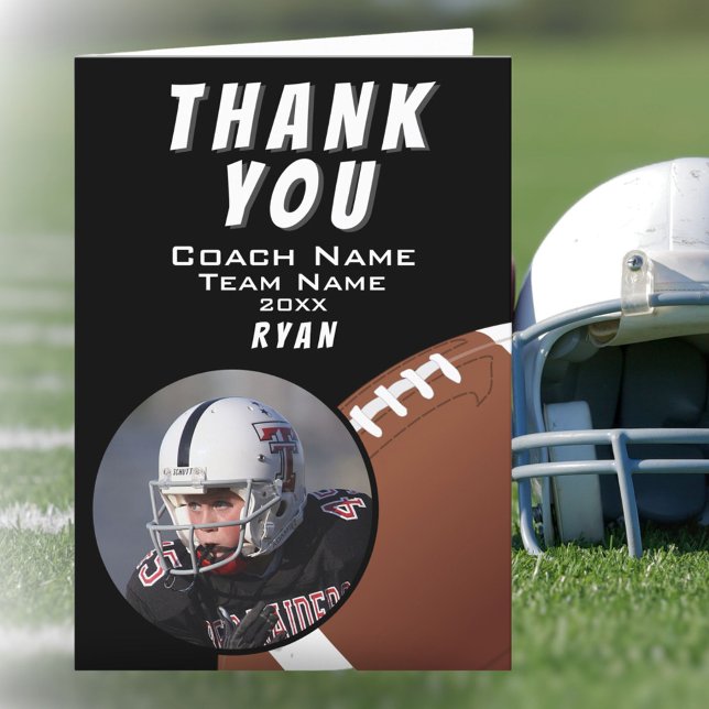 American Football Coach Football Ball Photo Thank You Card (Creator Uploaded)