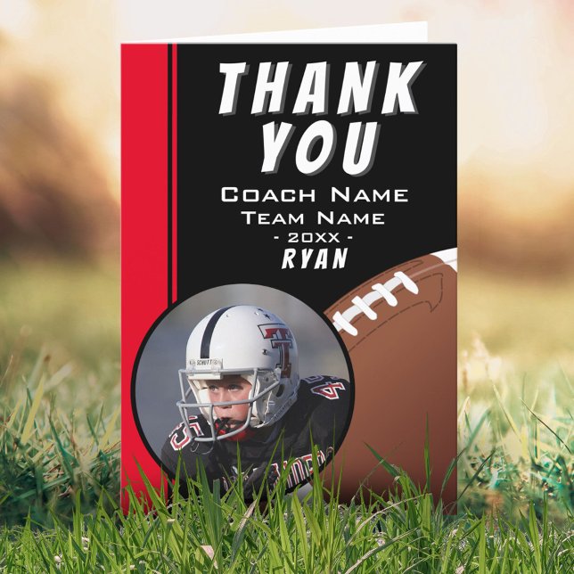 American Football Coach Football Ball Red Photo Thank You Card (Creator Uploaded)