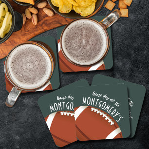 American Football Dark Green Square Paper Coaster