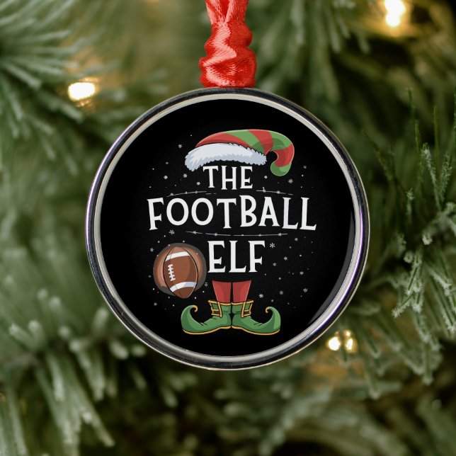 American Football Elf Family Matching Christmas  Metal Ornament (Tree)