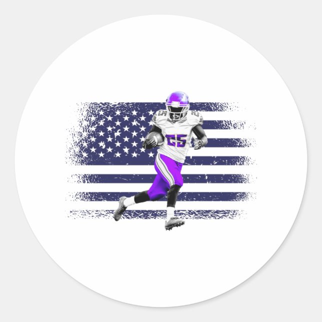 American Football Fan Jersey Shirt USA Flag Classic Round Sticker (Front)