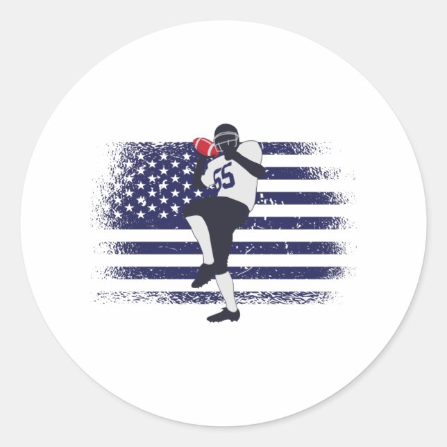 American Football Fan Jersey Shirt USA Flag Classic Round Sticker (Front)