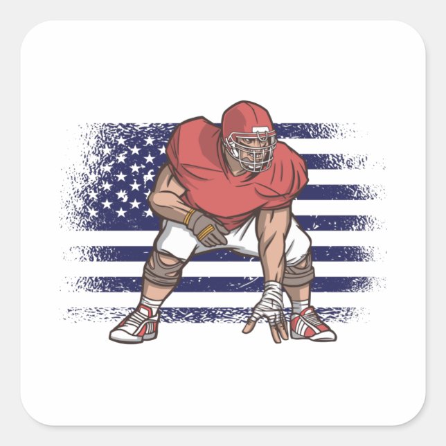 American Football Fan Jersey Shirt USA Flag Square Sticker (Front)