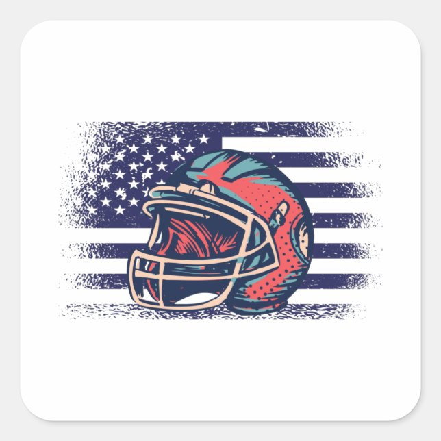 American Football Fan Jersey Shirt USA Flag Square Sticker (Front)