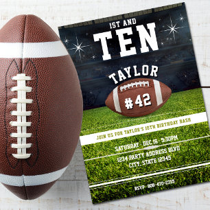American Football Field 10th Birthday Party Invitation
