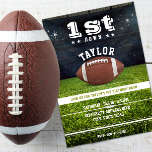 American Football Field 1st Birthday Party Invitation